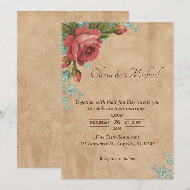 Convites Casamento de Artesanato de Papel Vintage (Frente/Verso)