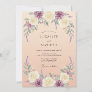 Convites Casamento de Artística Floral Lavanda Creme