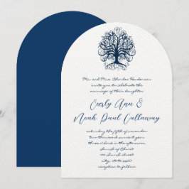 Convites Casamento de Árvore da Opulência Azul-Meia-Noite