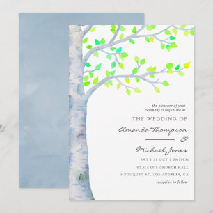 Convites Casamento de Árvore de Bétula na Primavera em Aqua