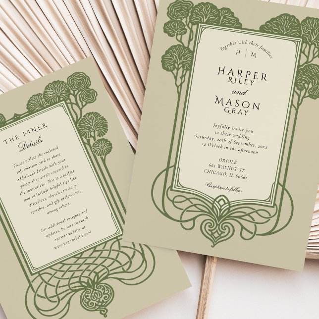 Convites Casamento de Árvore de Deco Verde da Elegante Sage (Criador carregado)