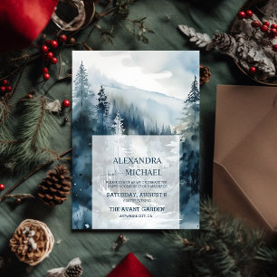 Convites Casamento de Árvore de Pinheiros Rustic Watercolor