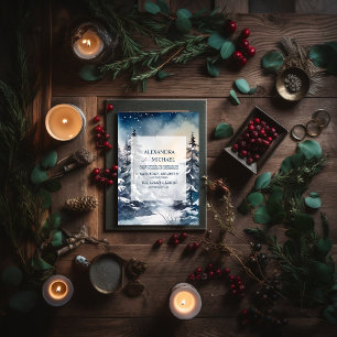 Convites Casamento de Árvore de Pinheiros Rustic Watercolor