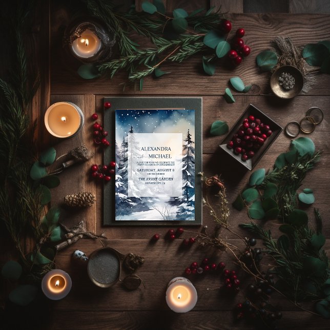 Convites Casamento de Árvore de Pinheiros Rustic Watercolor (Criador carregado)