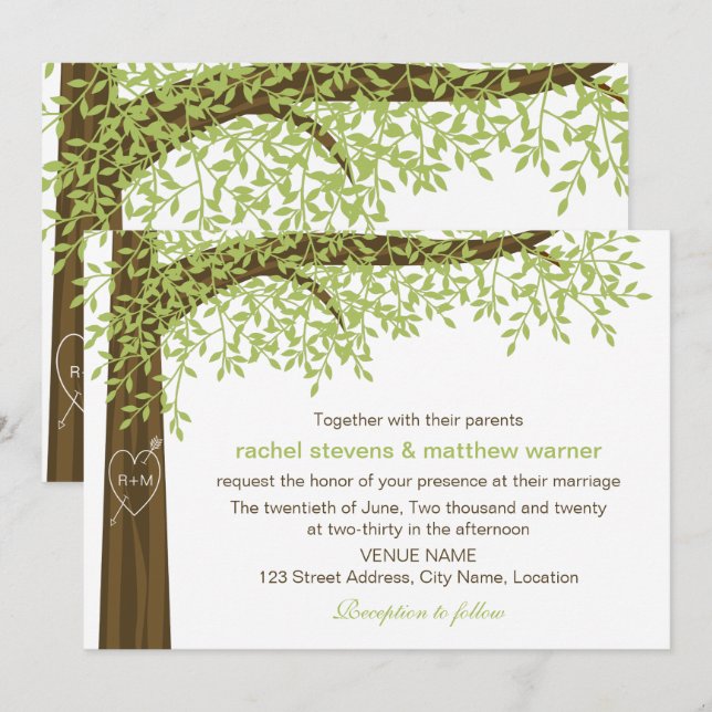 Convites Casamento de Árvore do Coração de primavera e Verã (Frente/Verso)