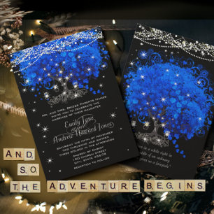 Convites Casamento de Árvore Folha de Coração Azul Cobalto