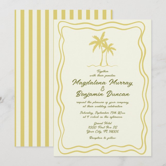 Convites Casamento de Árvore Palma com Moldura Ondulada de  (Frente/Verso)