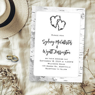 Convites Casamento de Árvores Brancas com Corações Esculpid