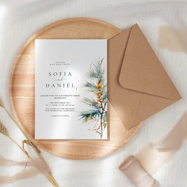 Convites Casamento de Árvores de Aquarela de Natal (Criador carregado)