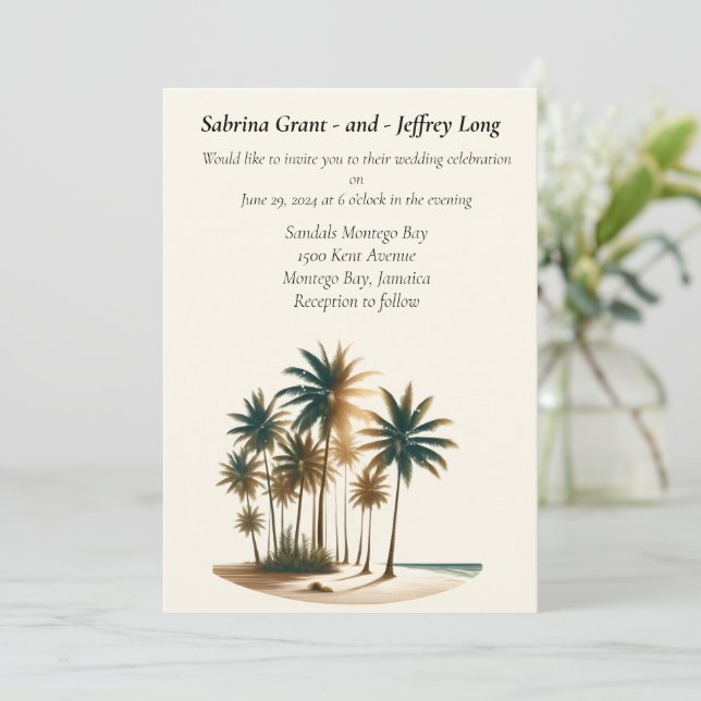 Convites Casamento de Árvores de Palma Tropical de Paraíso (Em pé/Frente)