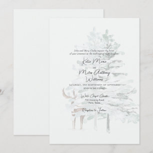 Convites Casamento de Árvores e Cervos em Aquarela Floresta