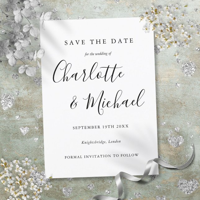 Convites Casamento de Assinatura Moderna Salve a Data (Modern Signature Wedding Save the Date Invitation)