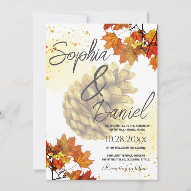 Convites Casamento de Autumn Brown Watercolor (Frente)