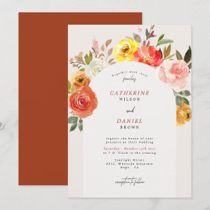 Convites Casamento de Autumn Floral Bloom Elegant Arch