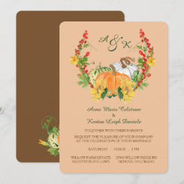 Convites Casamento de Autumn Harvest Floral Wreath Monogram