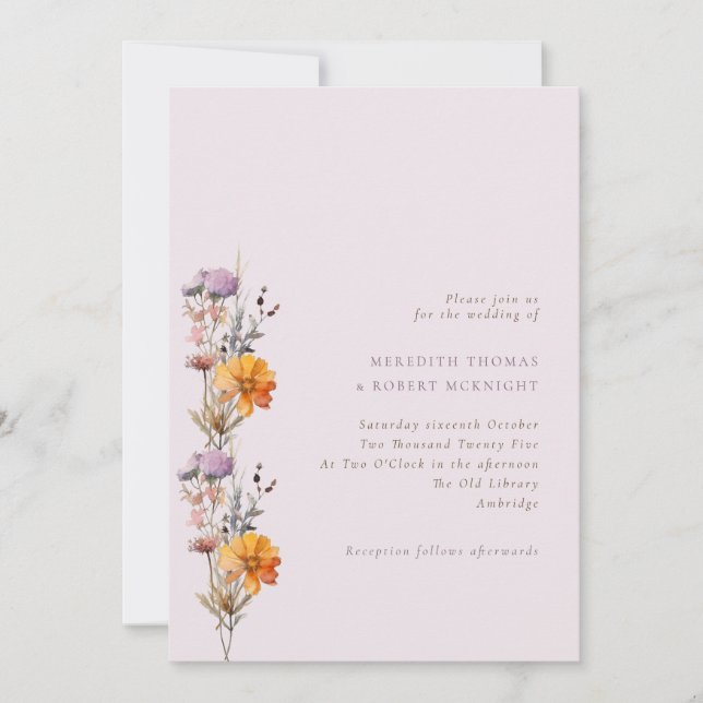 Convites Casamento de Autumn Purple & Orange Wildflower (Frente)