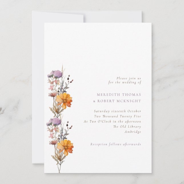 Convites Casamento de Autumn Purple & Orange Wildflower (Frente)