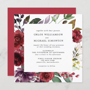 Convites Casamento de Autumn Red Floral Square