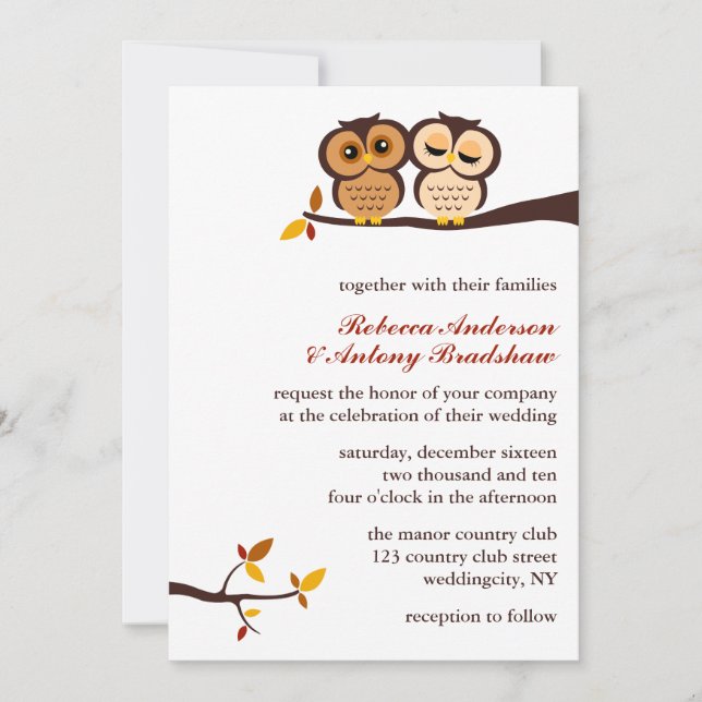 Convites Casamento de Autumn Themed Owls (Frente)