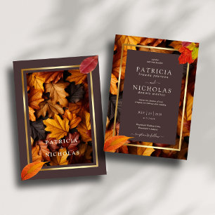 Convites Casamento de Autumn Woody Brown & Elegant Frame Ou