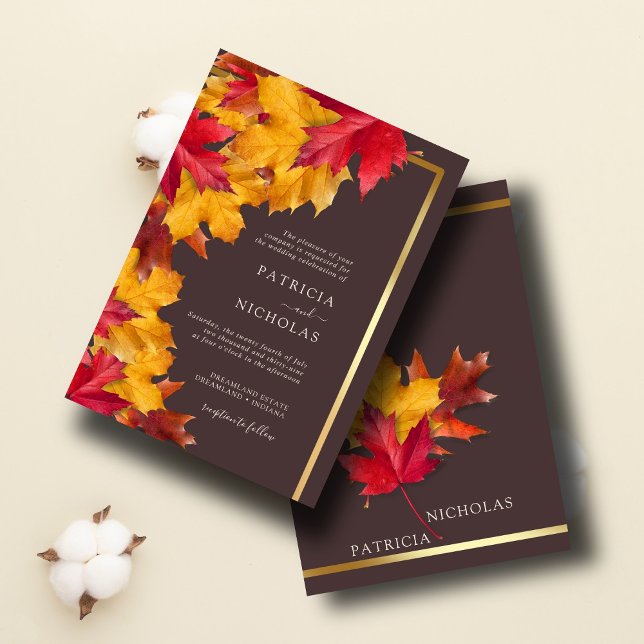 Convites Casamento de Autumn Woody Brown & Elegant Frame Ou (Criador carregado)