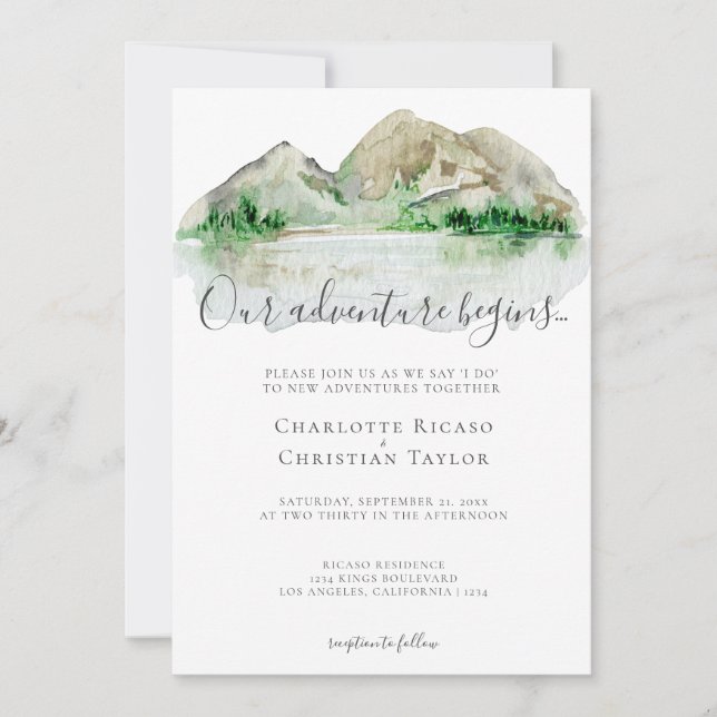 Convites Casamento de aventura Elegant Mountain (Frente)