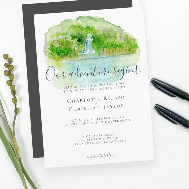 Convites Casamento de Aventura em Cascata Elegante (Criador carregado)