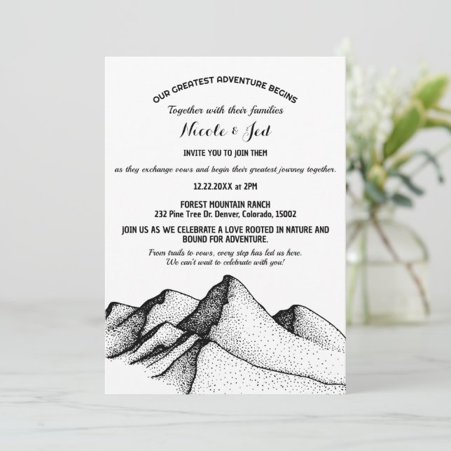Convites Casamento de Aventura Exterior Rustic Mountain (Em pé/Frente)