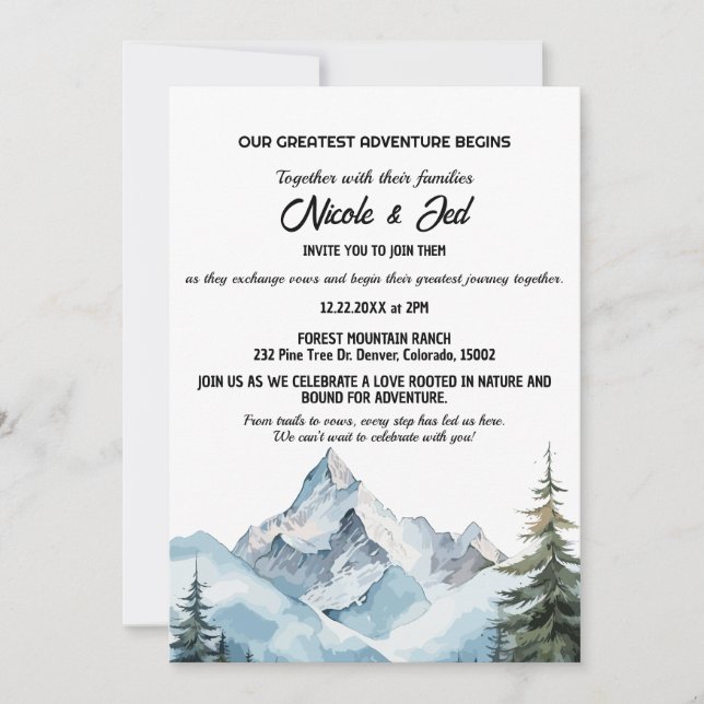 Convites Casamento de Aventura Exterior Rustic Mountain (Frente)