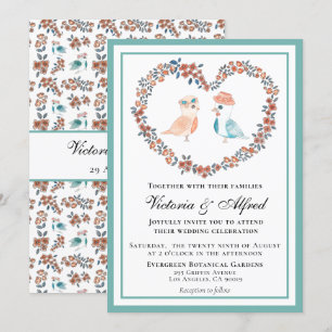 Convites Casamento de aves amadoras de aquarelas azuis eleg