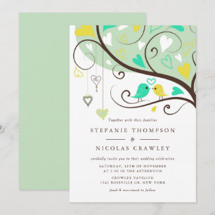Convites Casamento de Aves Aquas e Amarelas