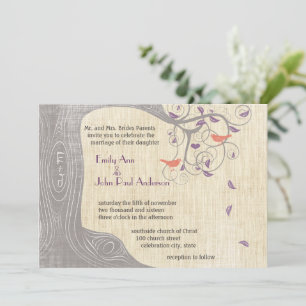 Convites Casamento de Aves de Coral Roxo Roxo