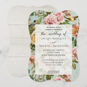 Convites Casamento De Aves De Flor Rosa Rosa Rosa Rosa Rosa