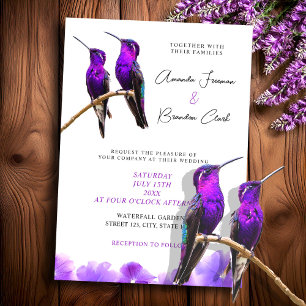 Convites Casamento de Aves de Humidade e Petais Roxas Chic