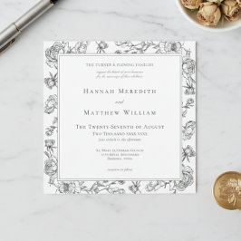 Convites Casamento de aves e crest da Chinoiserie Negra Ele