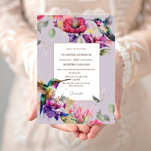 Convites Casamento de Aves Florais De Flor Primavera Roxo E