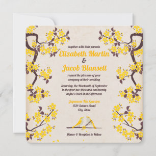 Convites Casamento de aves ouros Yellow Sakura e Love