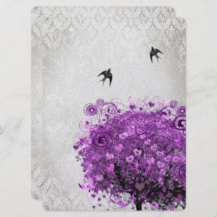 Convites Casamento de Aves Roxas Roxas Roxas com Folha Card