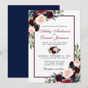 Convites Casamento de Azul-Borgonha com Azul-Borgonha