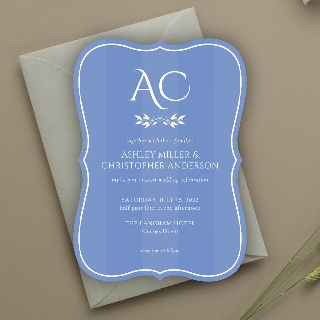 Convites Casamento de Azul Cornflower com uma faixa de mono (Criador carregado)