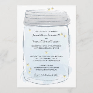Convites Casamento de Azul Mason Jar e Fireflies