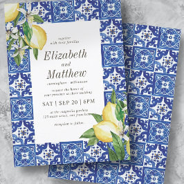 Convites Casamento de Azul-Mediterrâneo Moderno com Folhage