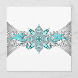 Convites Casamento de Azul Turquesa e Prata Elegante