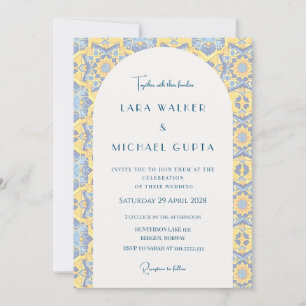 Convites Casamento de Azulejo Italiano Amarelo e Azul Tripp