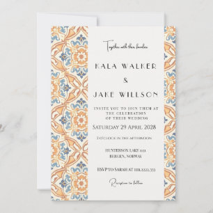 Convites Casamento de Azulejo Italiano Geométrico Laranja B