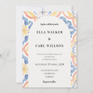 Convites Casamento de Azulejo Italiano Laranja Azul Amarelo