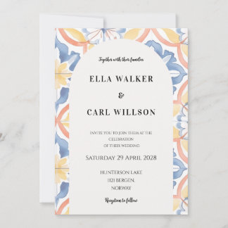 Convites Casamento de Azulejo Italiano Laranja Azul Amarelo