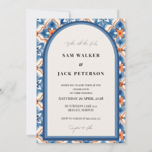 Convites Casamento de Azulejo Marroquino Branco Vermelho e 