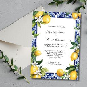 Convites Casamento de Azulejo Mediterrâneo Limão Amarelo Az