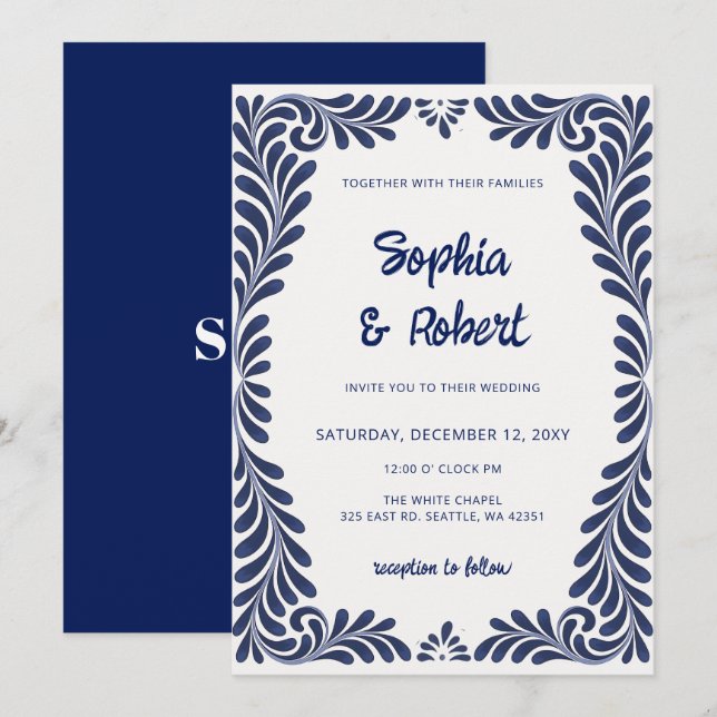 Convites Casamento de Azulejos de Talavera Azul Mexicano (Frente/Verso)